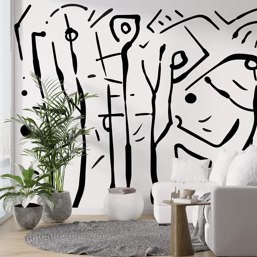Dibujo en blanco y negro de un grupo de personas Dibujo en blanco y negro de un grupo de personas