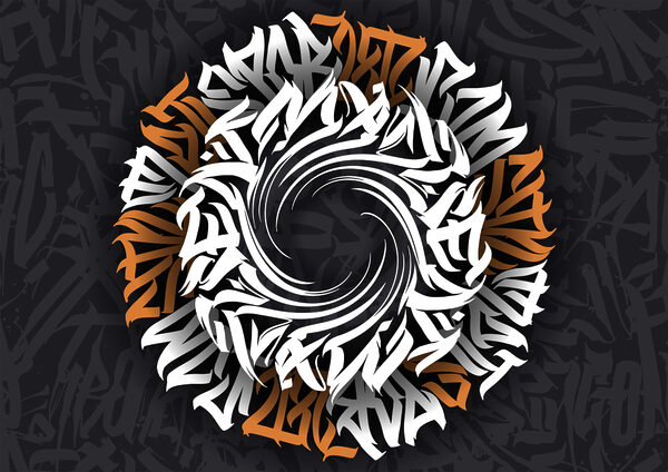 Motivo circular con letras blancas y naranjas Motivo circular con letras blancas y naranjas