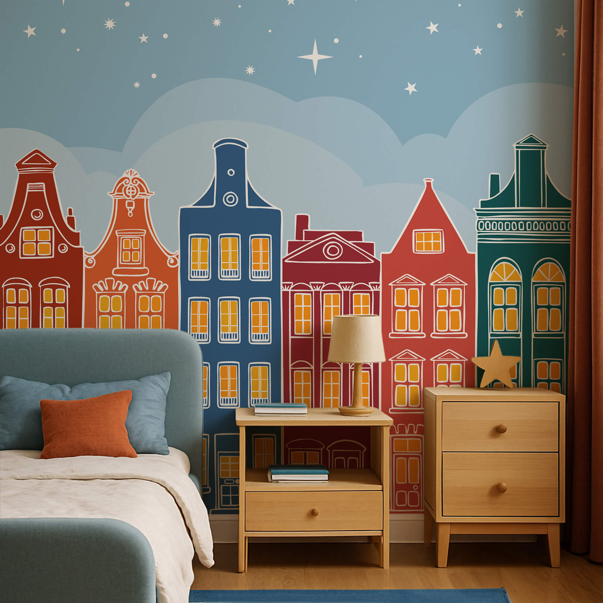 Hilera de edificios de colores