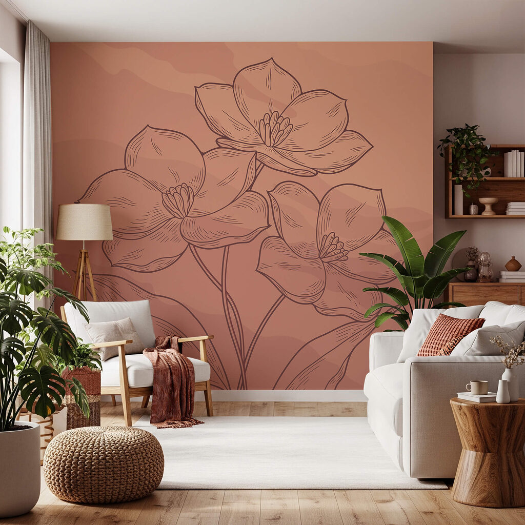 Dibujo de flores sobre fondo rosa