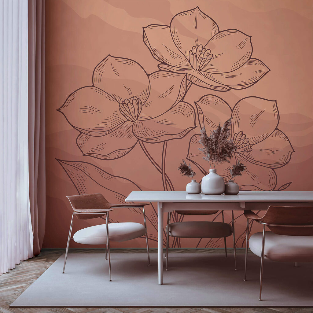 Dibujo de flores sobre fondo rosa