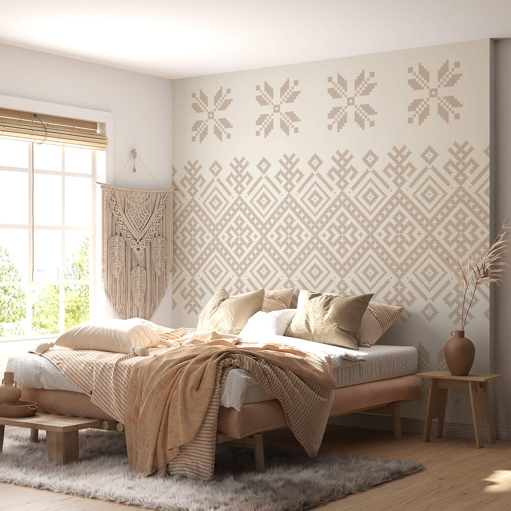 Patrón de formas geométricas y flores