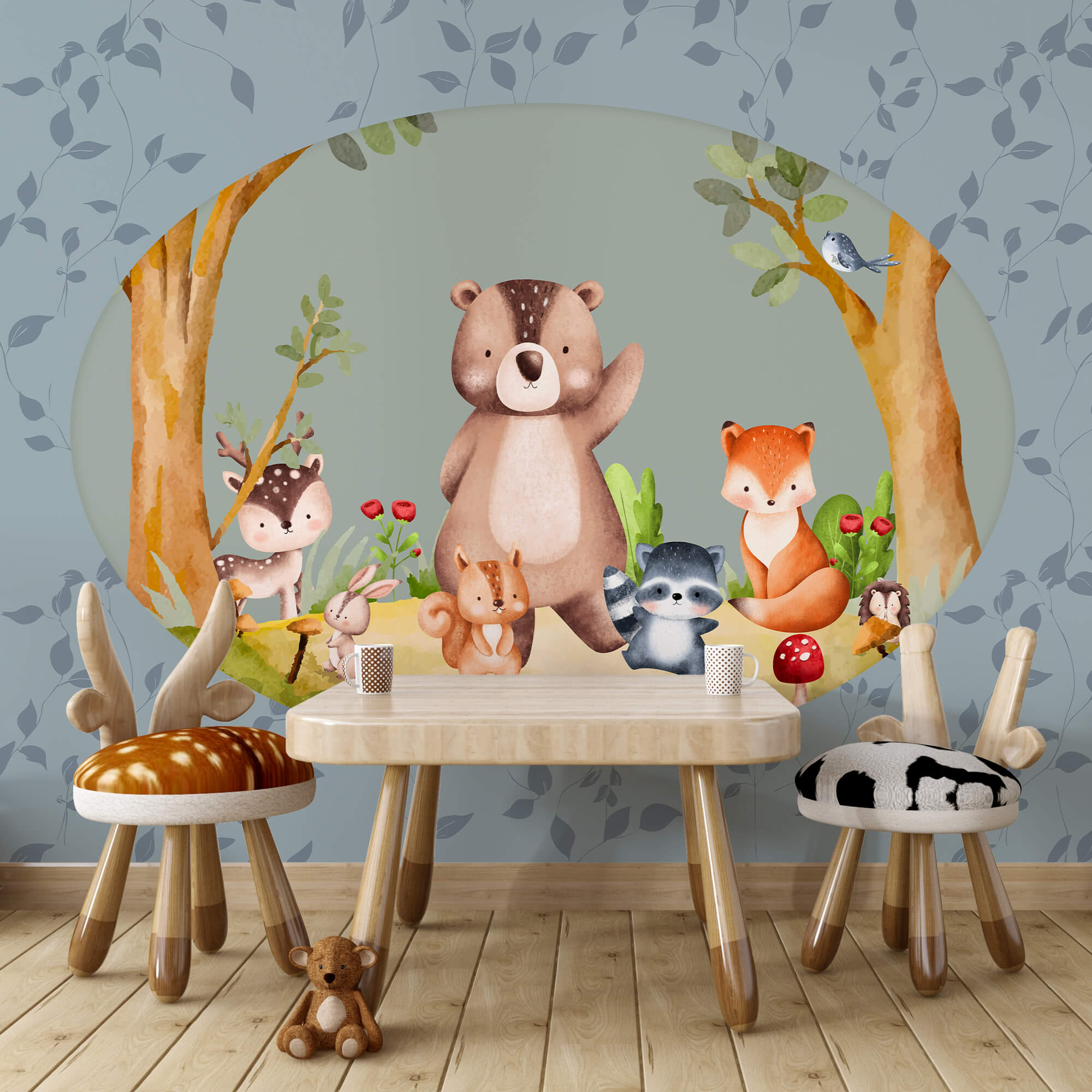 Dibujos animados de animales en un bosque
