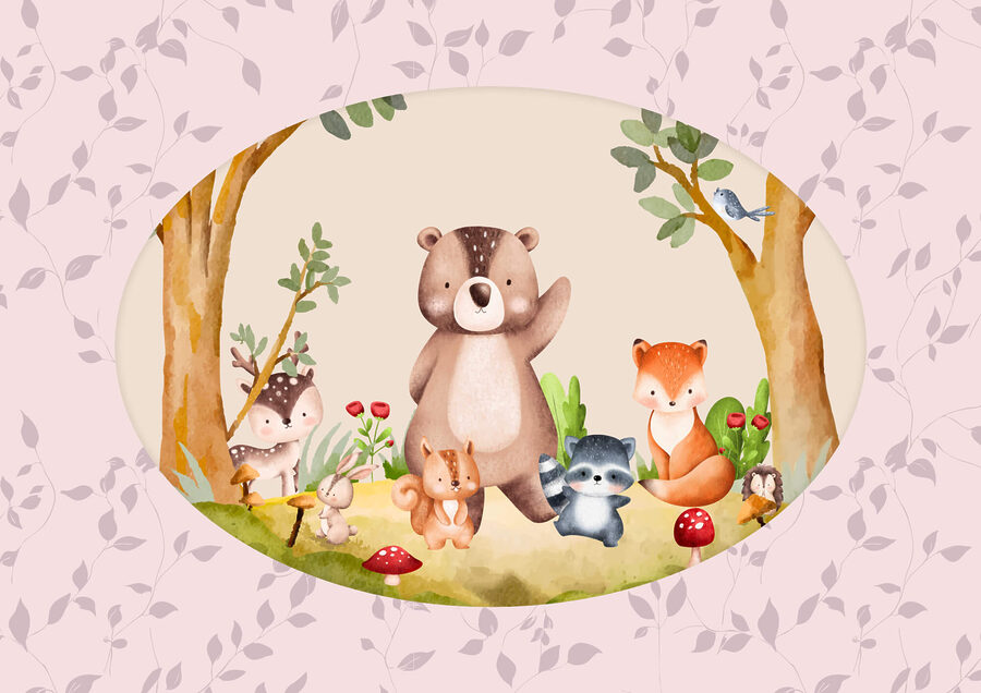 Dibujos animados de animales en un bosque
