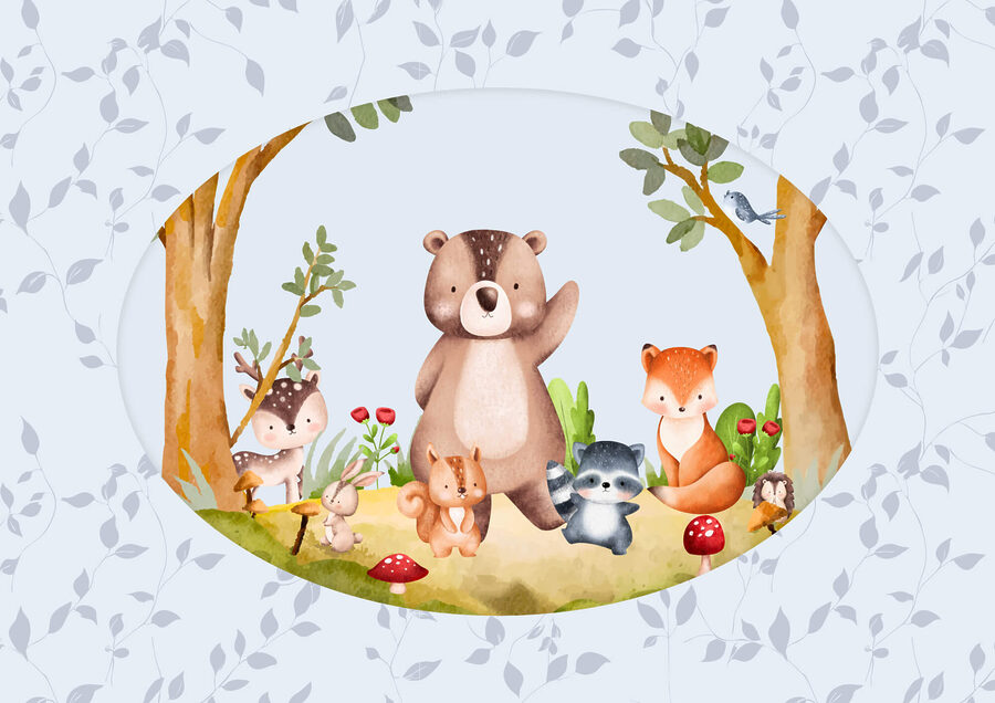 Dibujos animados de animales en un bosque