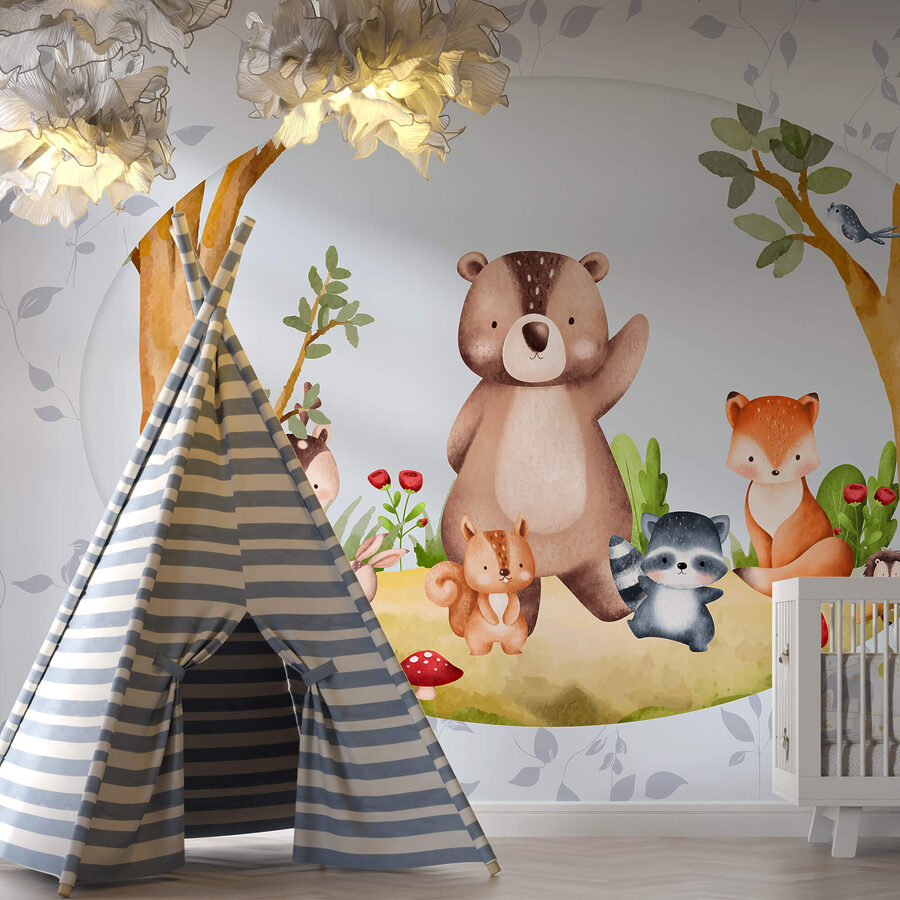 Dibujos animados de animales en un bosque
