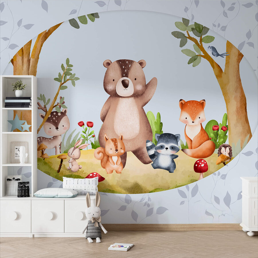 Dibujos animados de animales en un bosque