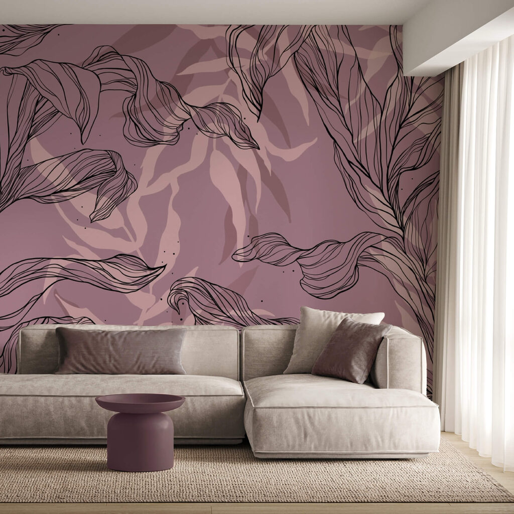 Dibujo de hojas sobre fondo morado