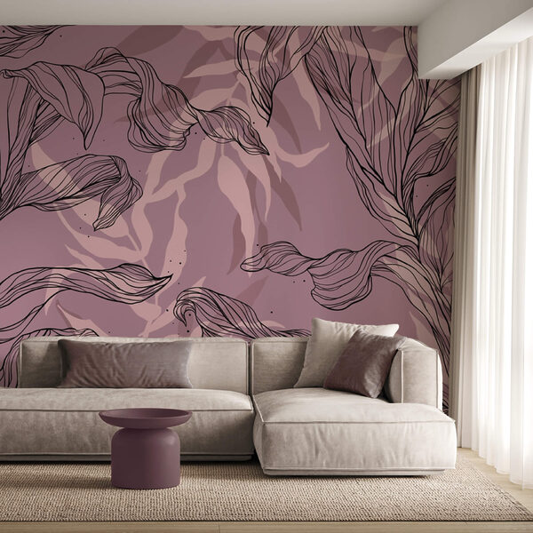 Dibujo de hojas sobre fondo morado