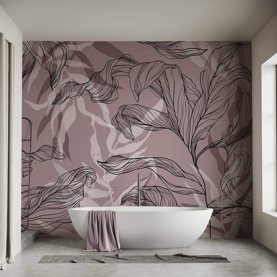 Fotomurales Dibujo de hojas sobre fondo rosa - Imagen 3