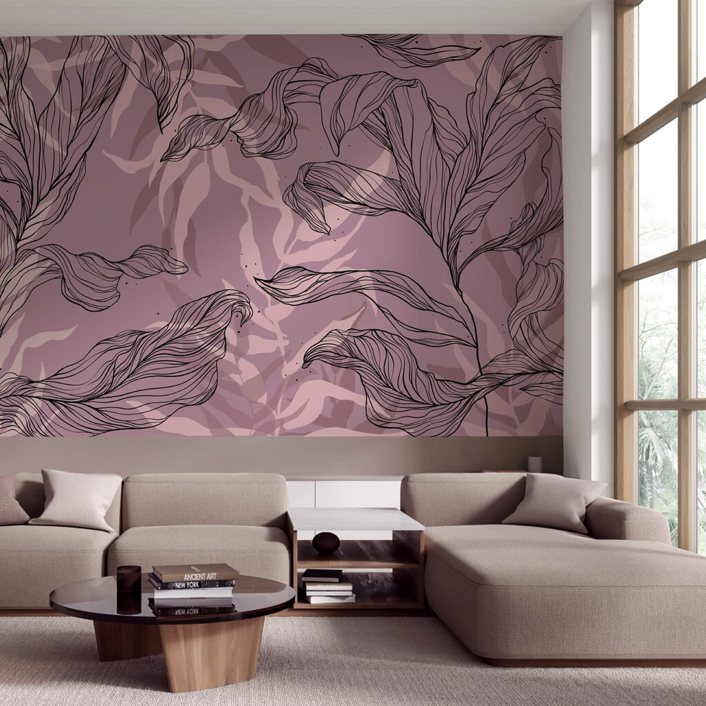 Dibujo de hojas sobre fondo morado