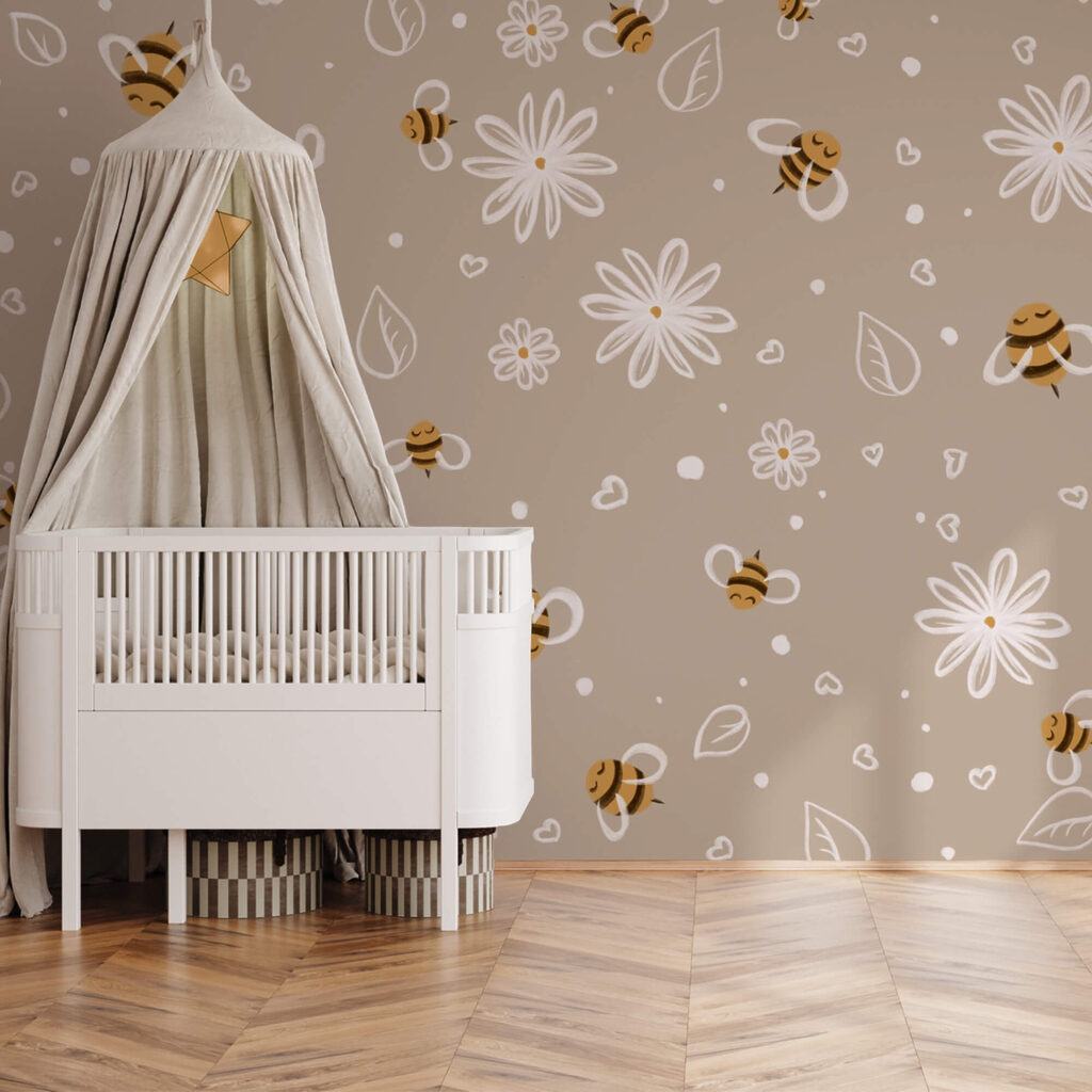 Patrón de abejas y flores