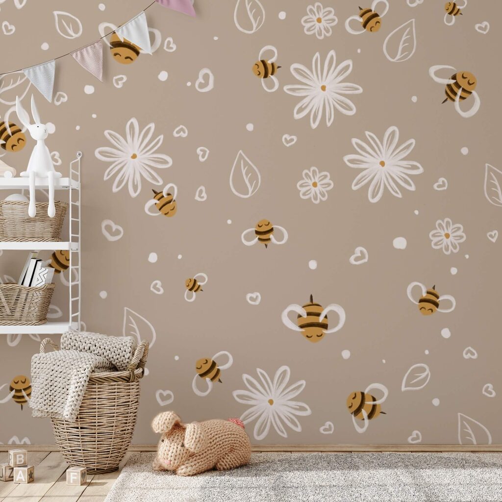 Patrón de abejas y flores