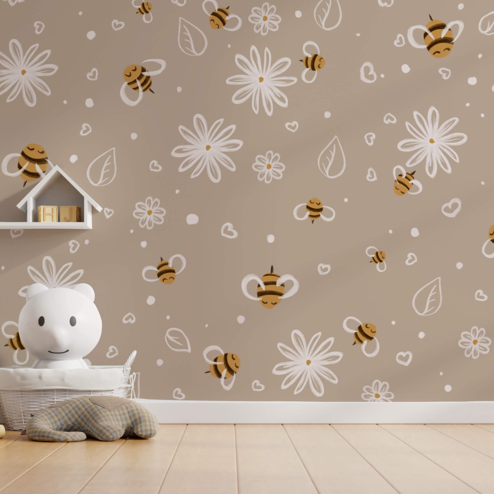 Patrón de abejas y flores