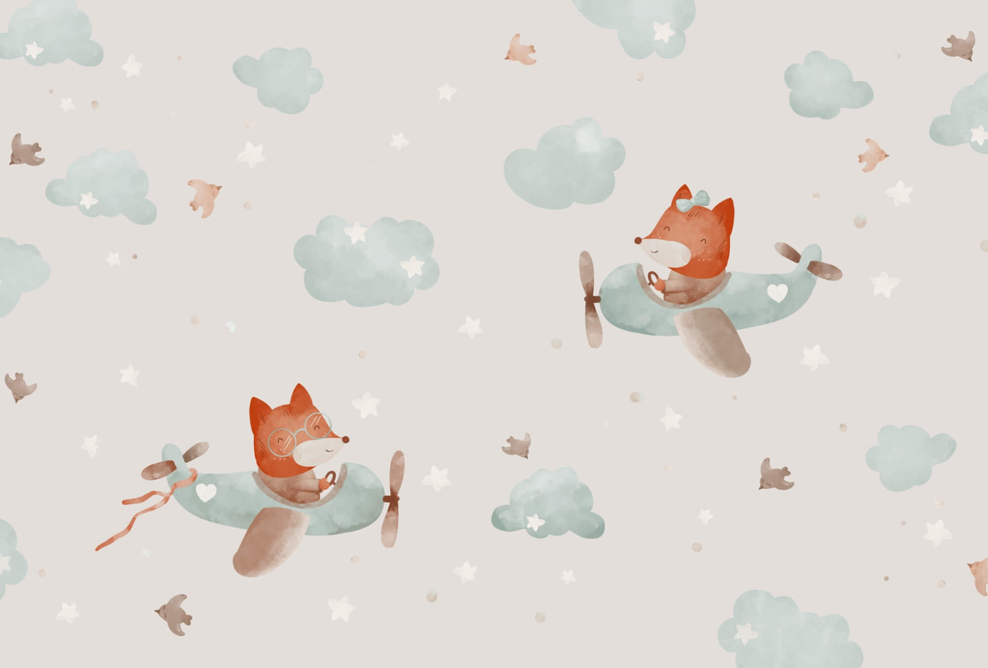 Pattern of foxes flying on airplanes
