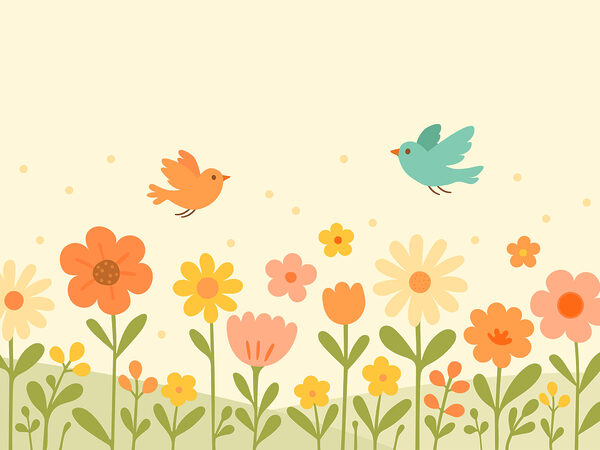 Birds flying over flowers