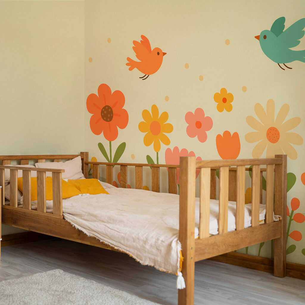 Pájaros volando sobre flores