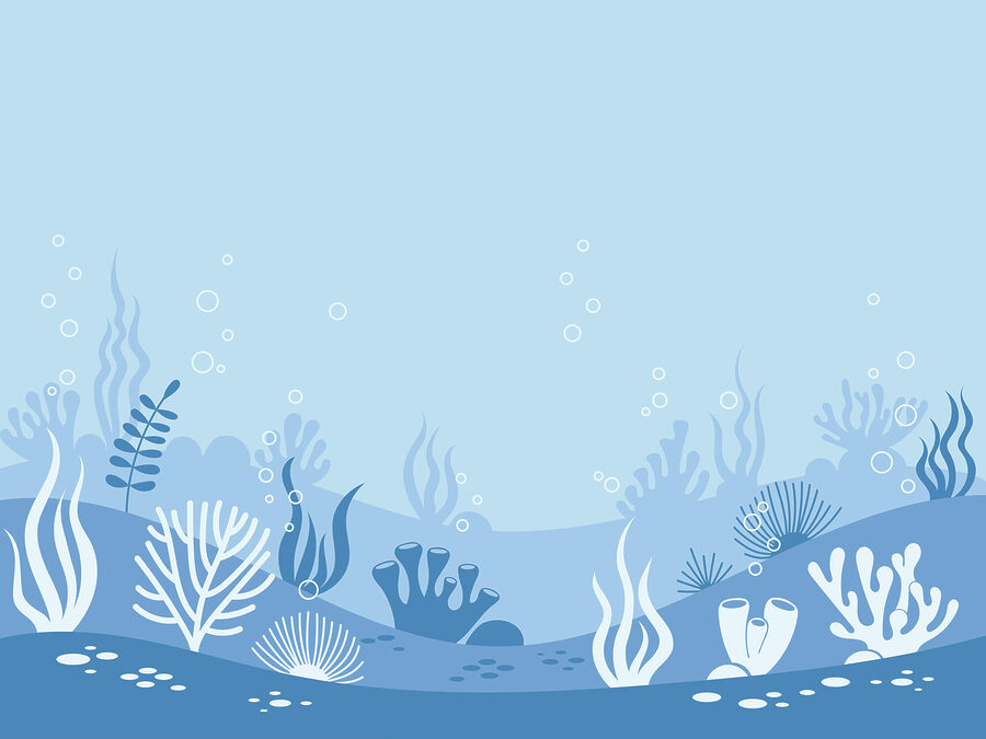 Escena submarina en azul y blanco
