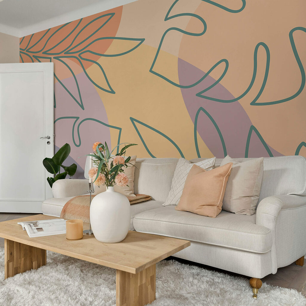 Patrón de hojas sobre un fondo colorido