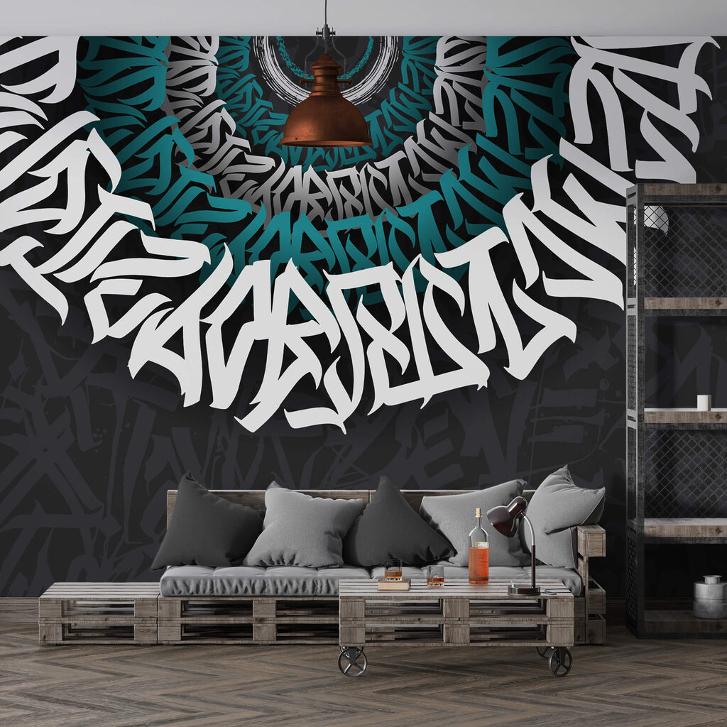 Graffiti blanco y azul sobre fondo negro Graffiti blanco y azul sobre fondo negro