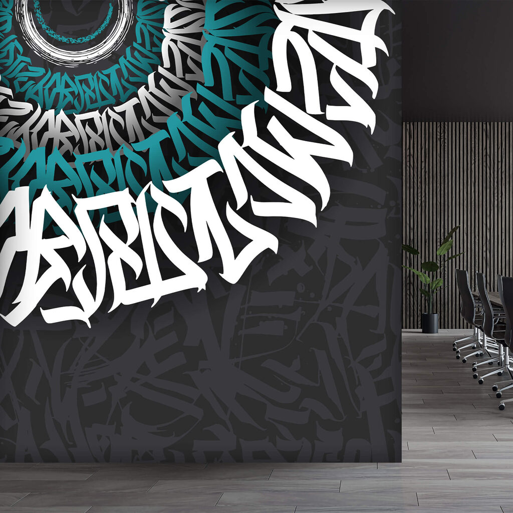 Graffiti blanco y azul sobre fondo negro Graffiti blanco y azul sobre fondo negro