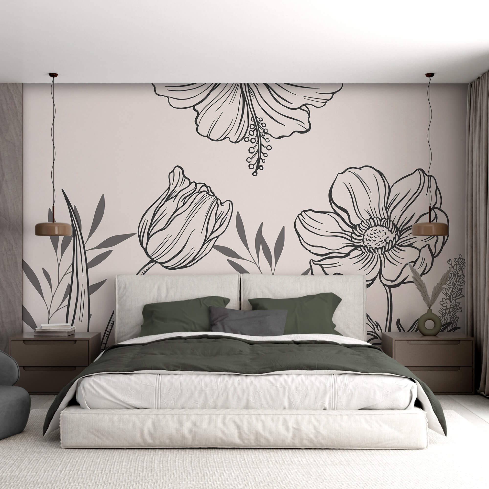 Delicado diseño floral lineal