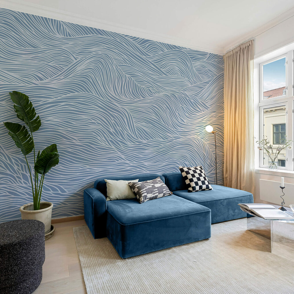 Motivo ondulado azul y blanco