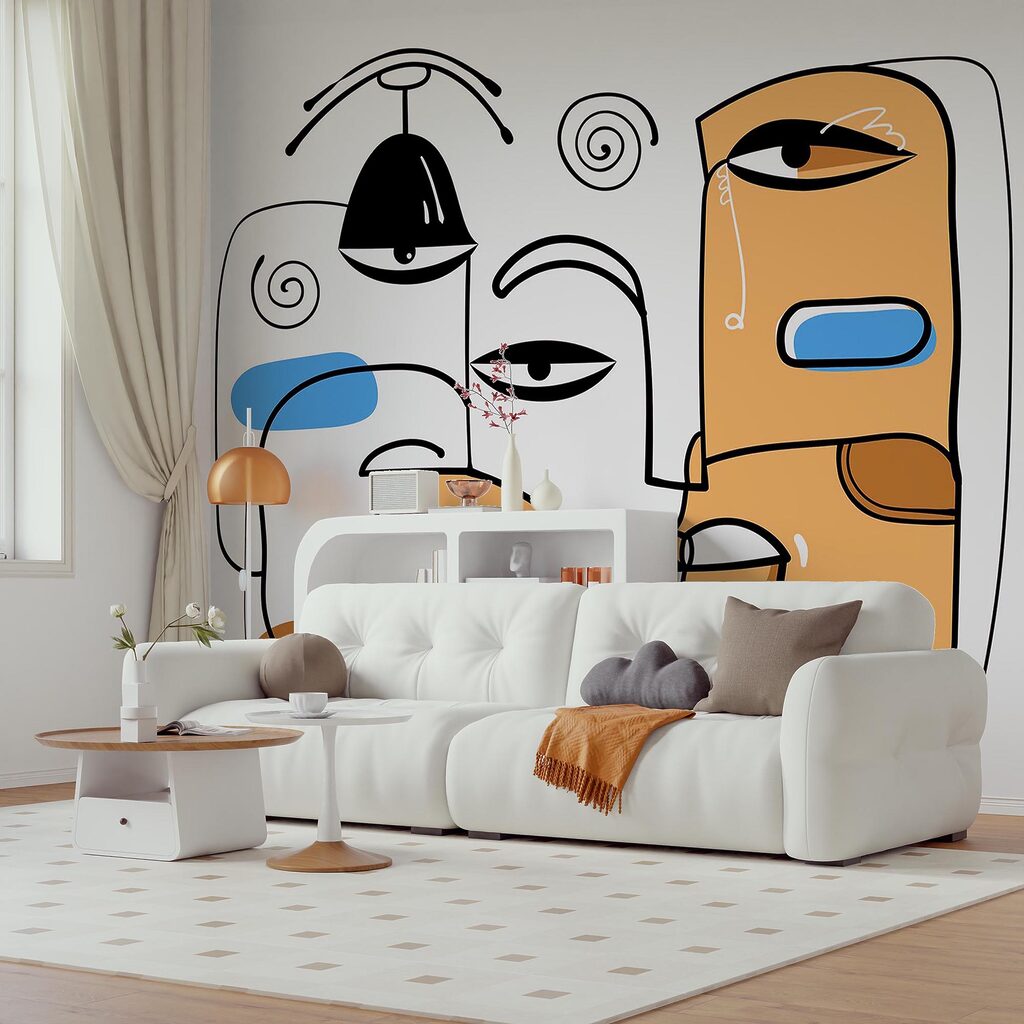 Grupo de caras dibujadas sobre fondo blanco