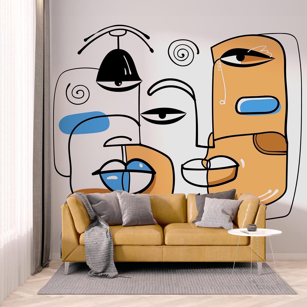 Grupo de caras dibujadas sobre fondo blanco