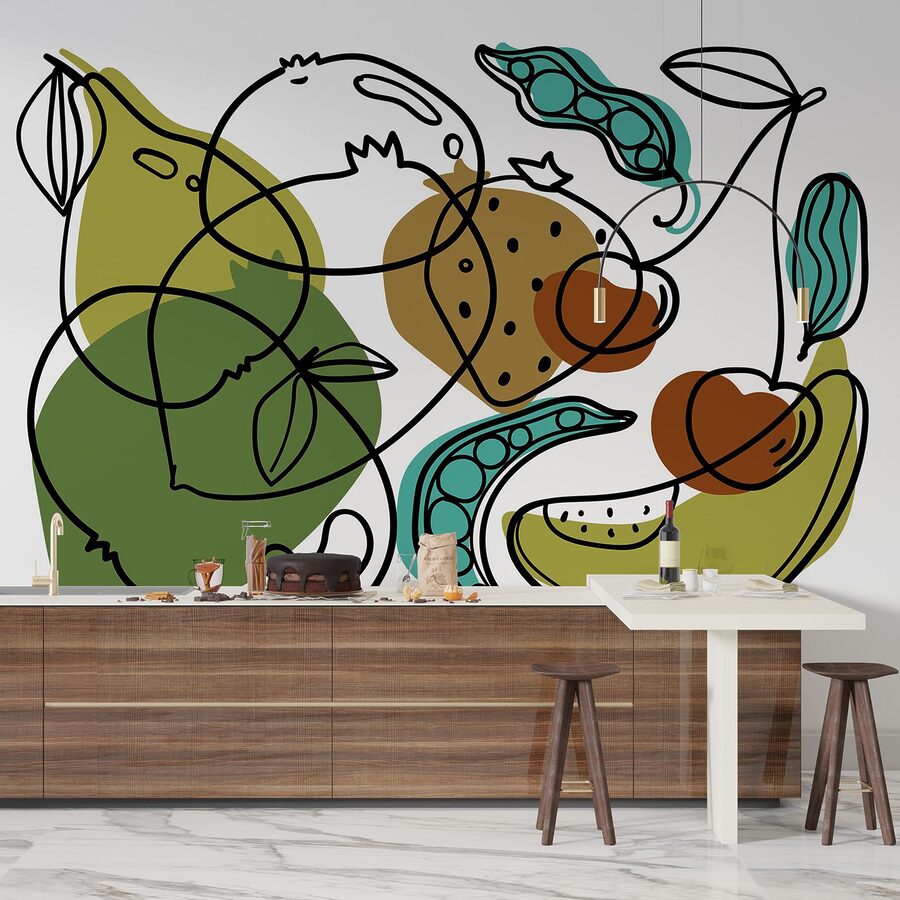 Wall murals Drawing of different fruits