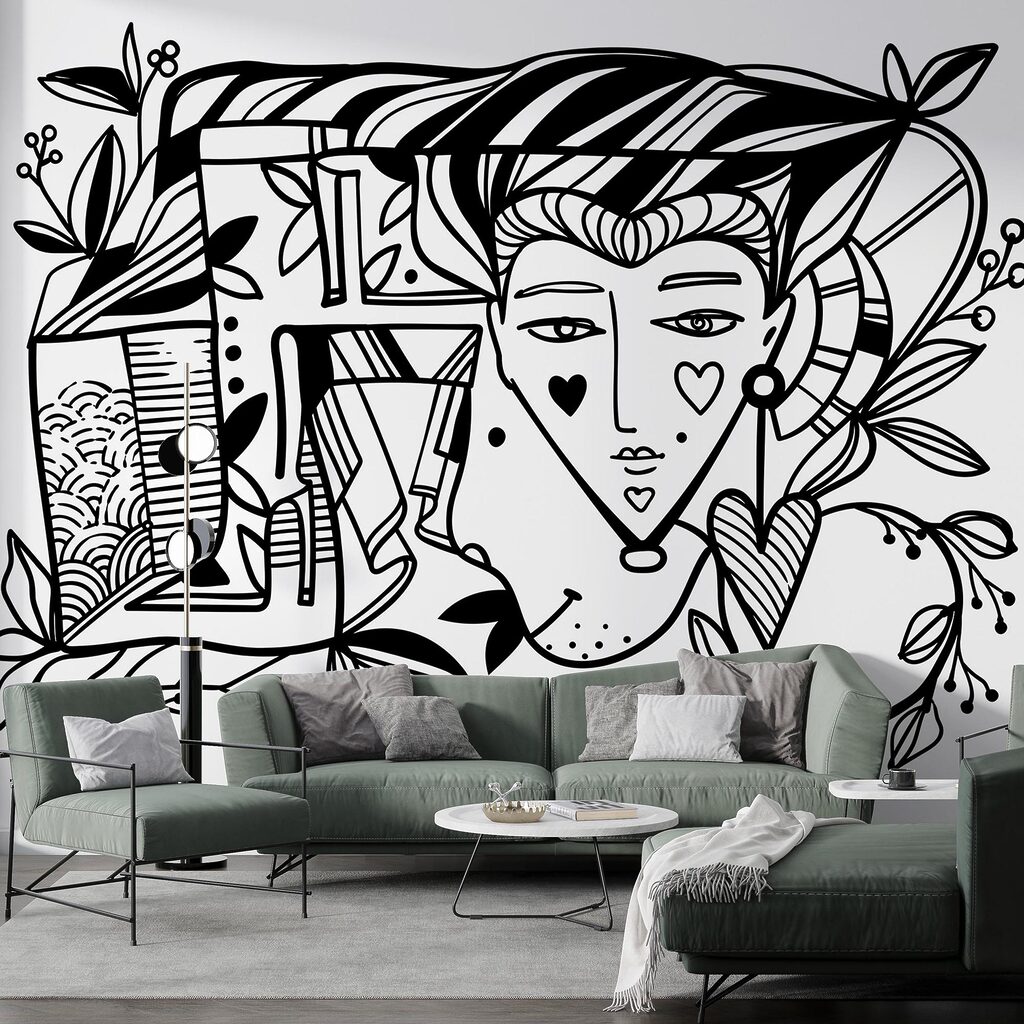 Dibujo de la cara de una persona en blanco y negro