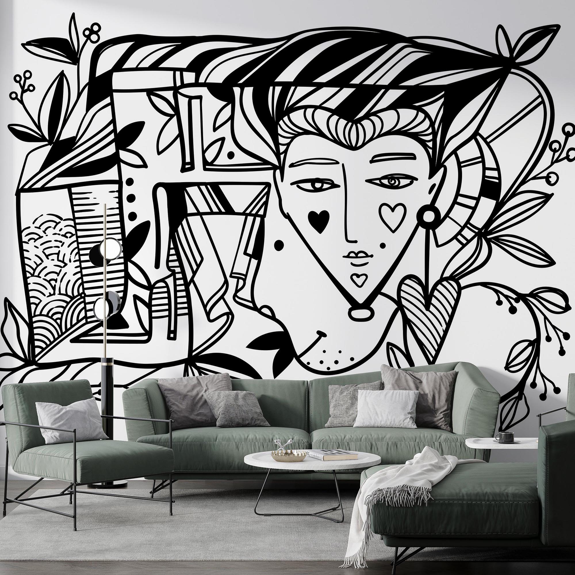 Dibujo de la cara de una persona en blanco y negro