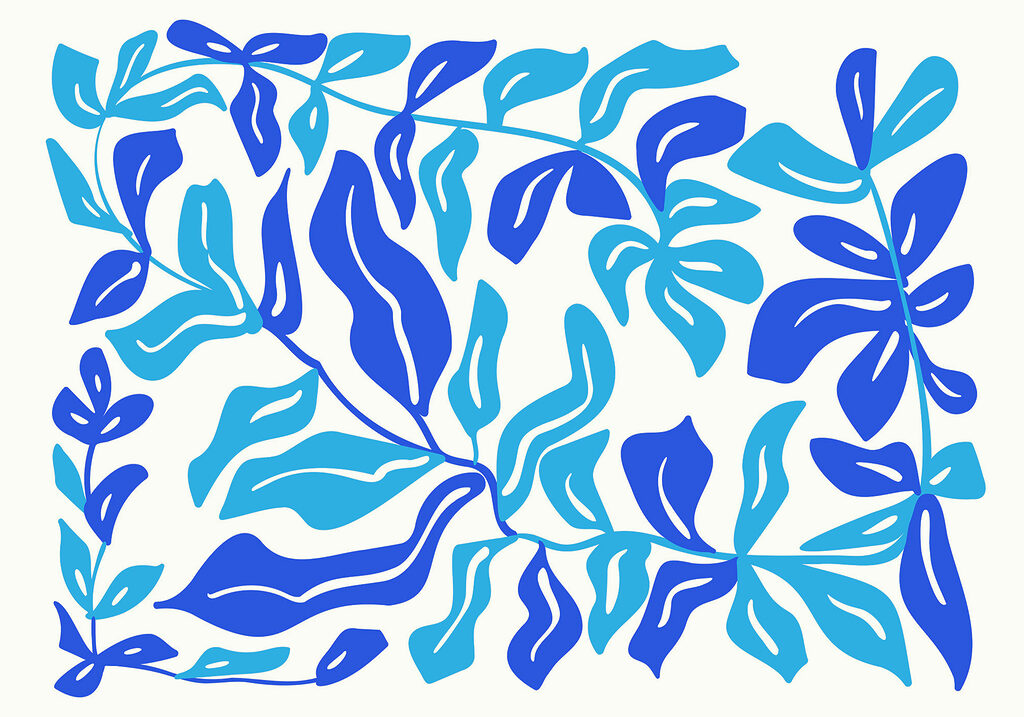 Dibujo azul y blanco de hojas Dibujo azul y blanco de hojas