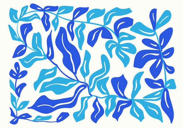 Dibujo azul y blanco de hojas Dibujo azul y blanco de hojas