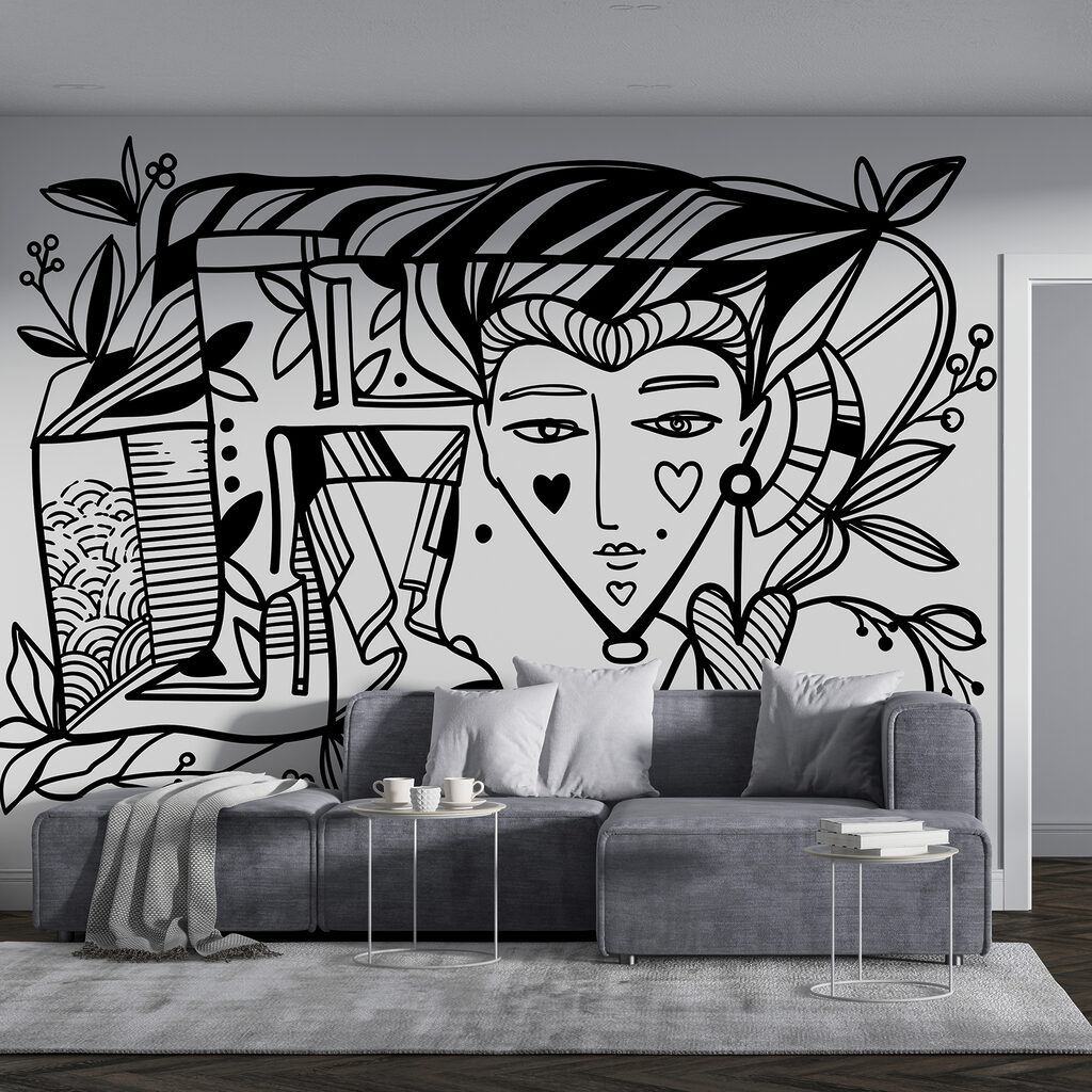 Dibujo de la cara de una persona en blanco y negro