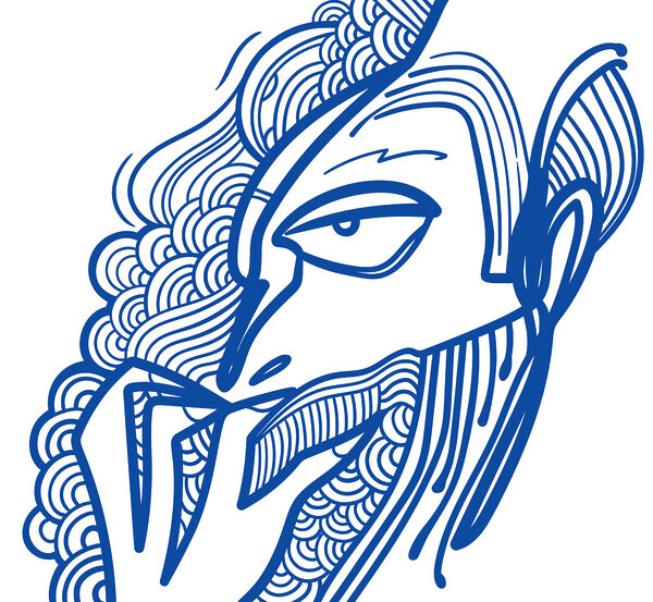 Drawing of a man with his hand to his mouth