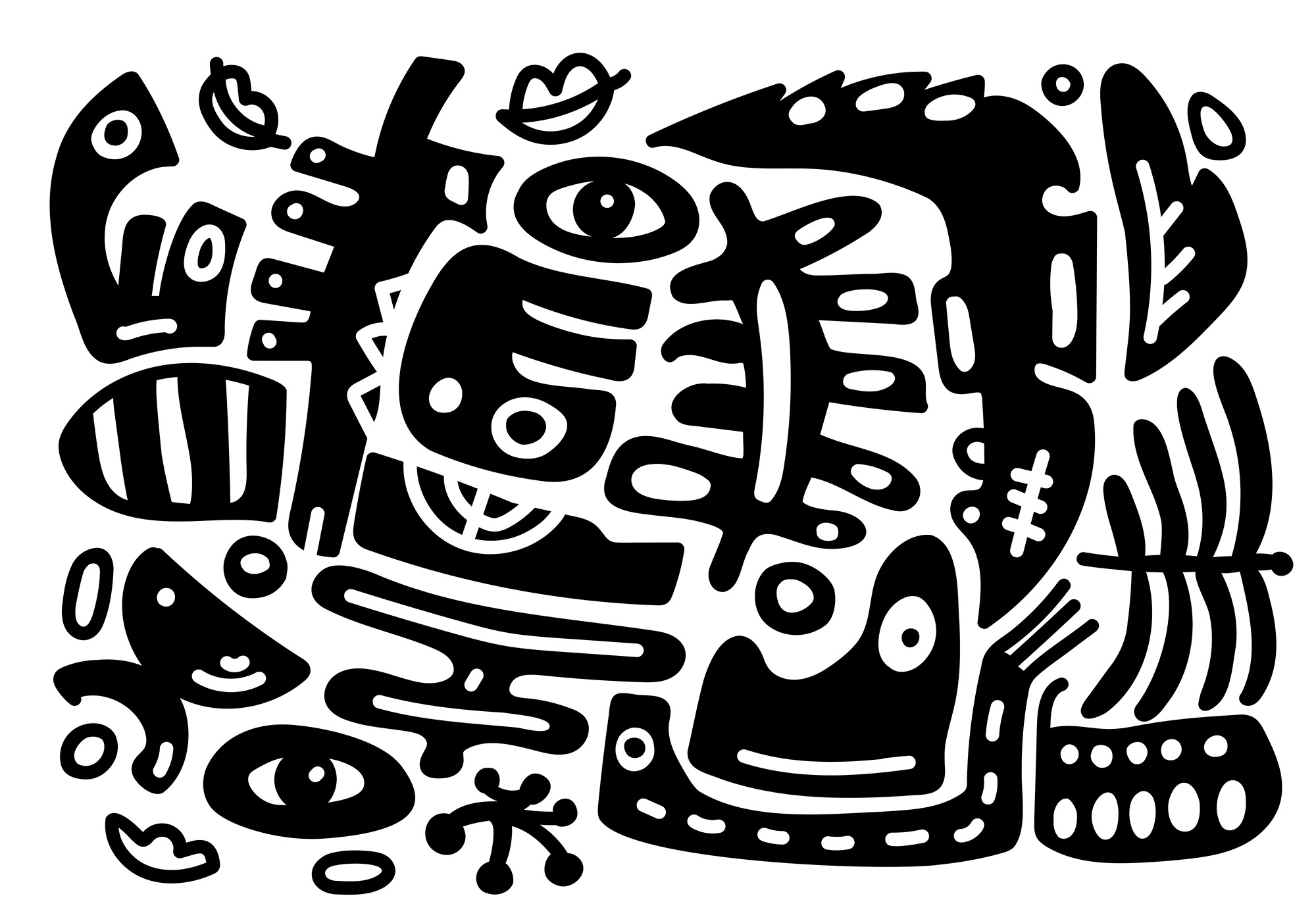 Black and white drawing of various shapes
