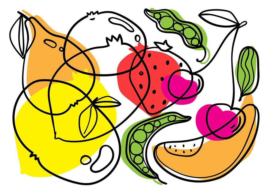 Dibujo de diferentes frutas y verduras