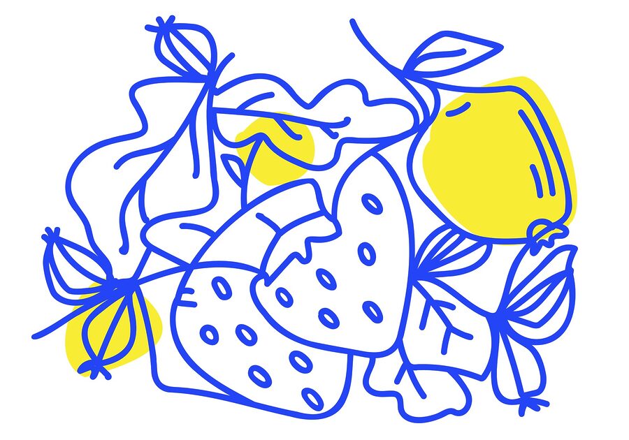 Dibujo de frutas y hojas
