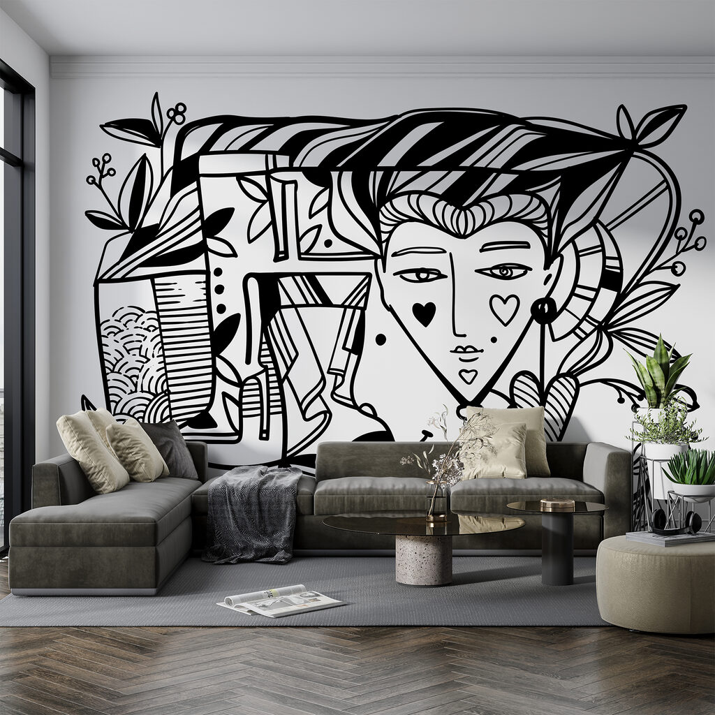 Dibujo de la cara de una persona en blanco y negro