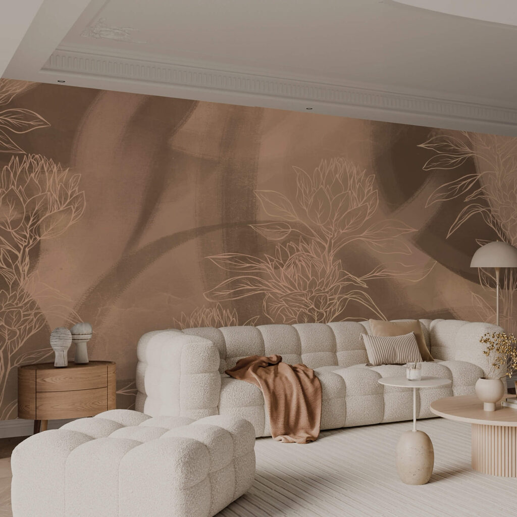 Contornos florales sobre fondo cálido