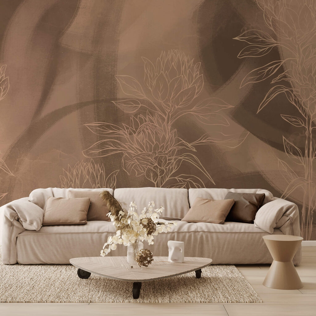 Contornos florales sobre fondo cálido