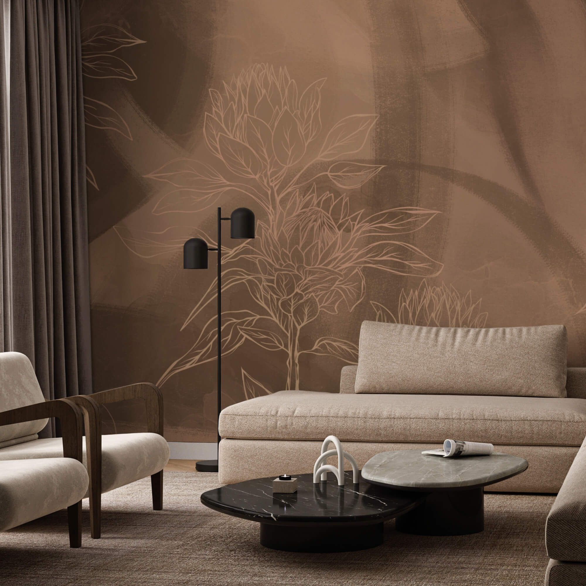 Contornos florales sobre fondo cálido