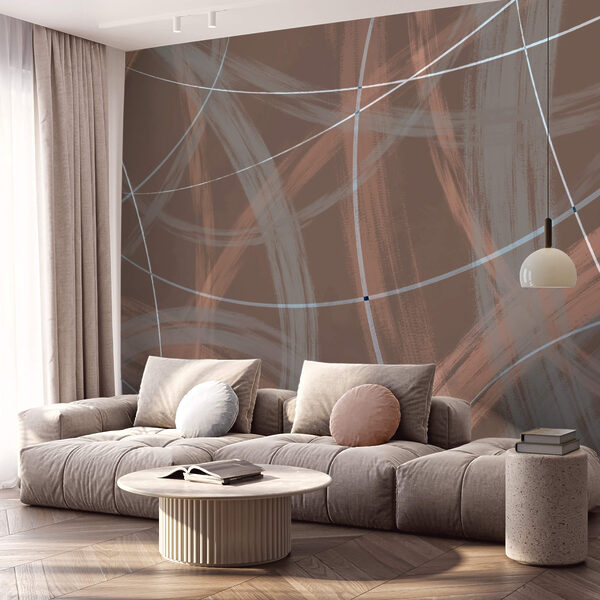 Fotomurales Fotomurales Fondo marrón y blanco con líneas y círculos (SKU: t00107v1)