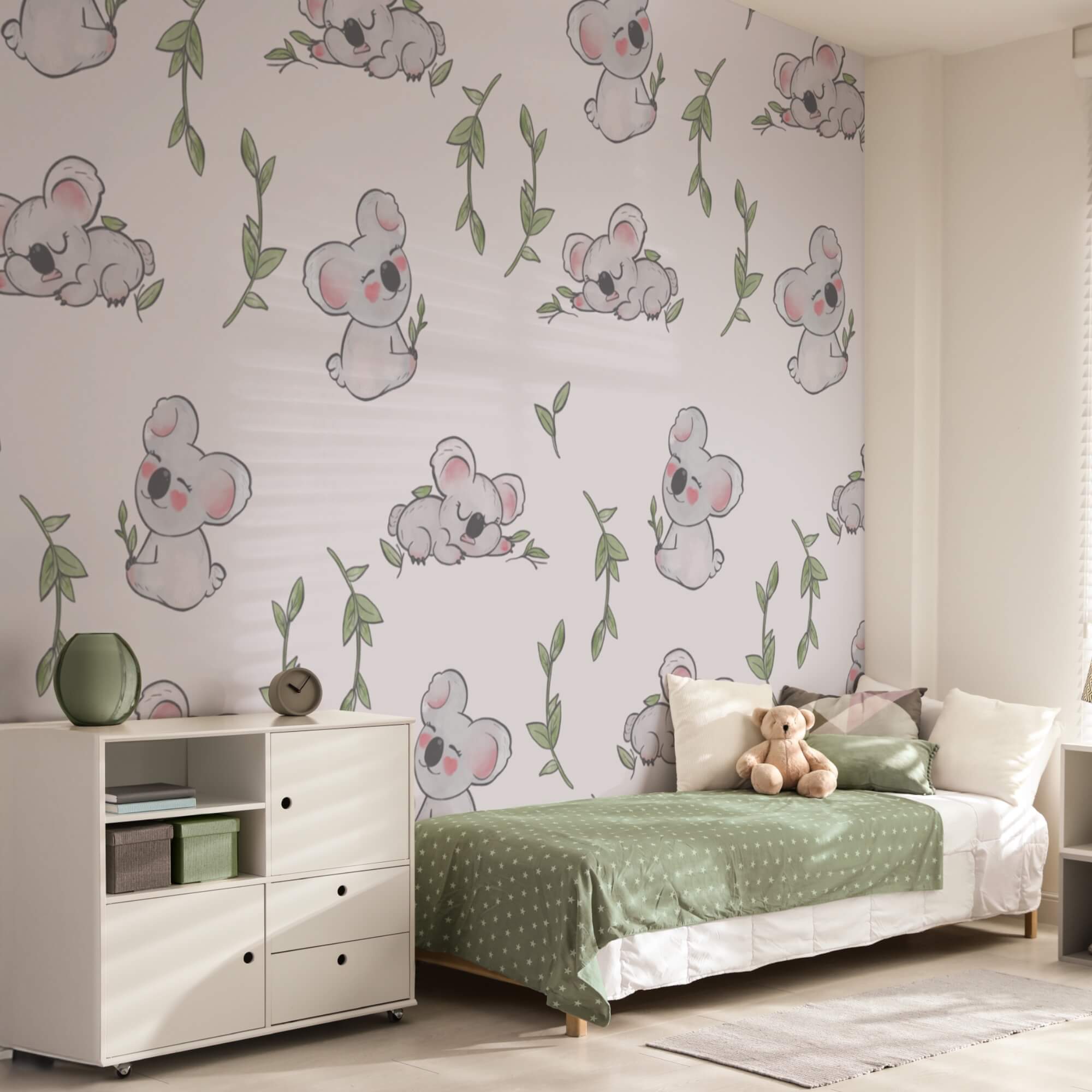 Patrón de koalas y hojas