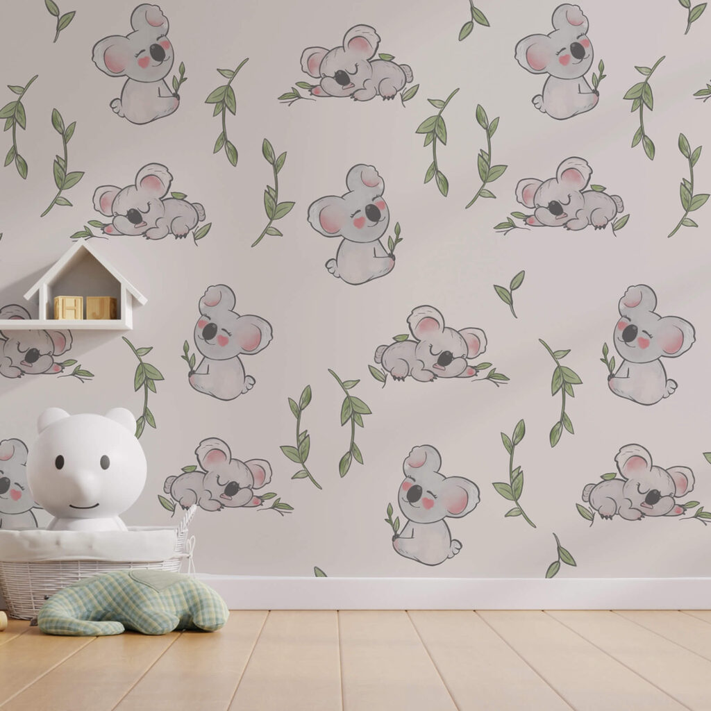 Patrón de koalas y hojas