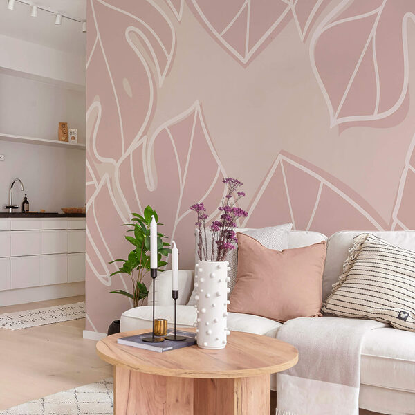 Motivo de hojas rosas y blancas