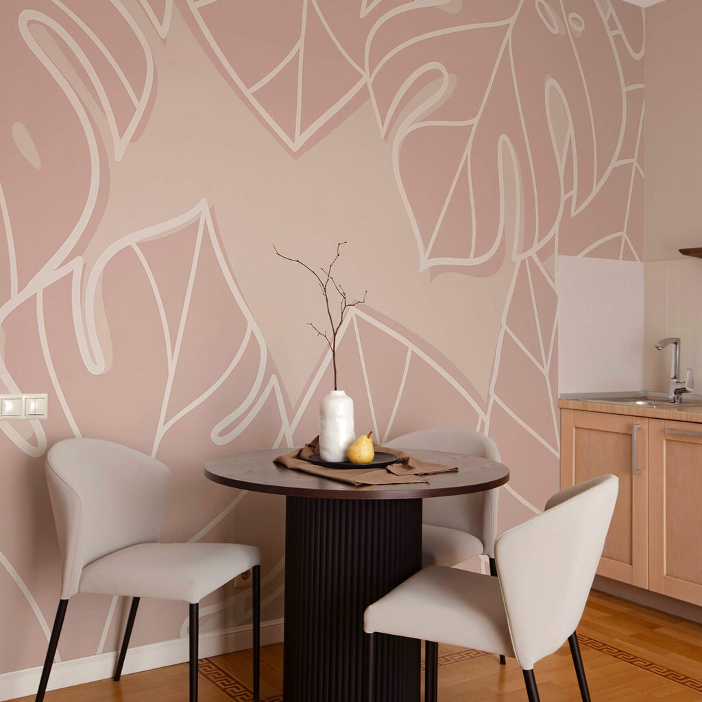 Motivo de hojas rosas y blancas