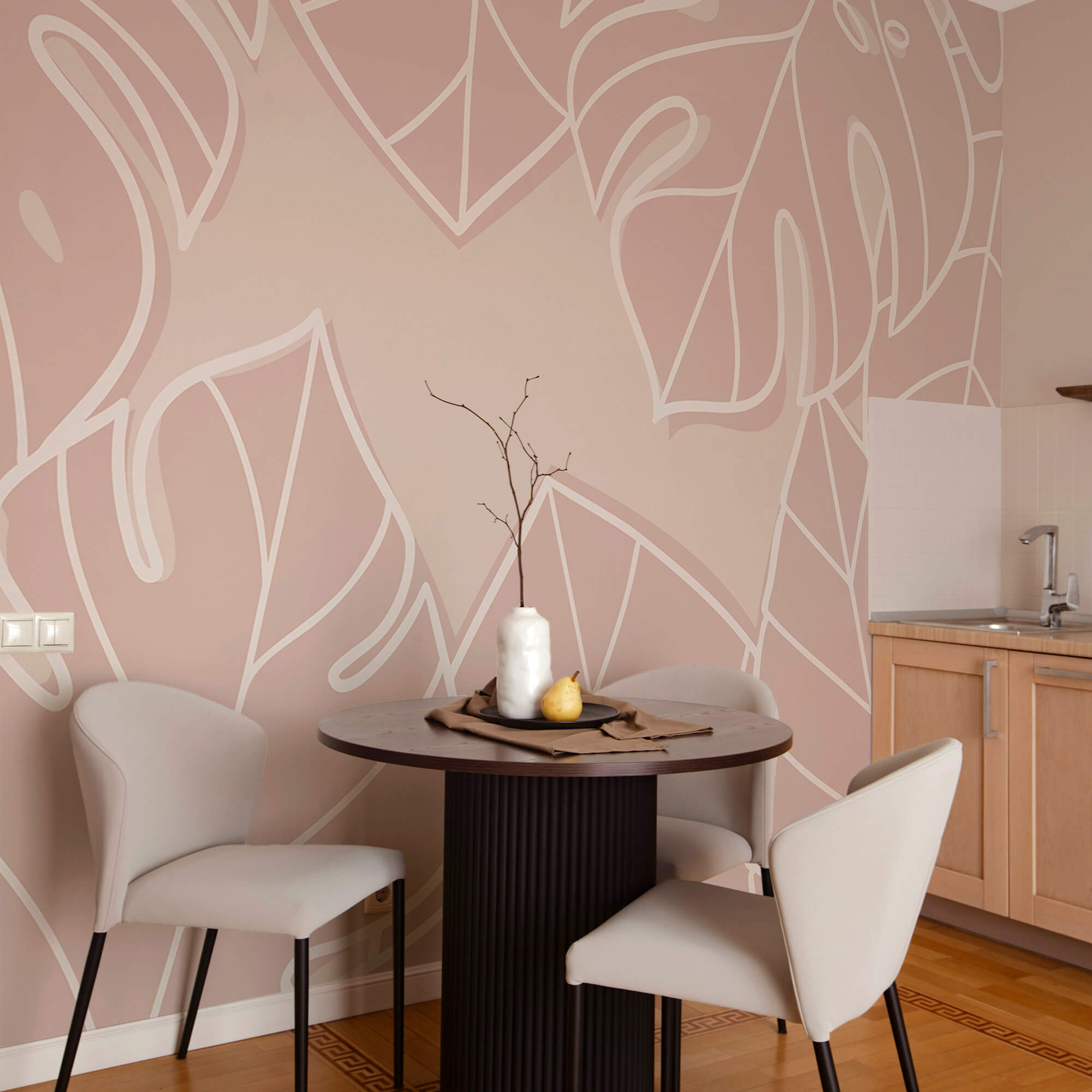 Motivo de hojas rosas y blancas