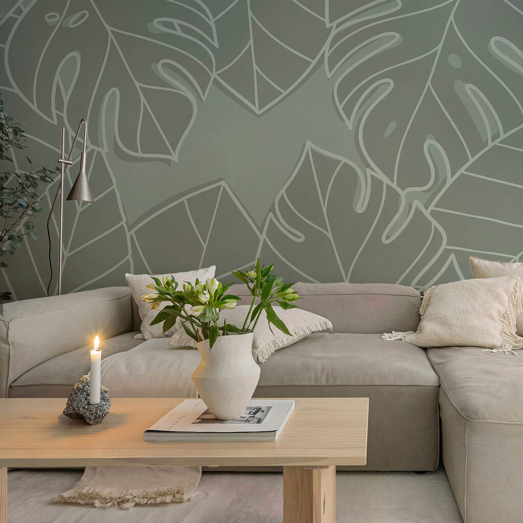 Grupo de hojas sobre fondo gris Grupo de hojas sobre fondo gris